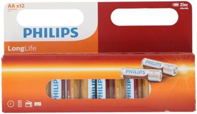 Philips longlife batterij zinc aa/r6, 12st.
