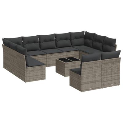 11-delige Loungeset met kussens poly rattan grijs