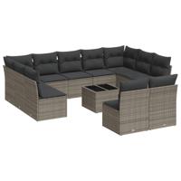 11-delige Loungeset met kussens poly rattan grijs - thumbnail
