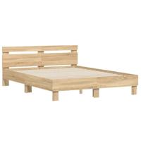 Bedframe met hoofdeinde en LED sonoma eikenkleurig 140x190 cm - thumbnail