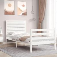 Bedframe met hoofdbord massief hout wit 90x200 cm - thumbnail