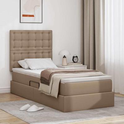 Opbergbed met LED met matras Cappuccino 90 x 200 cm Nep Leer