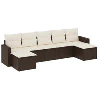 7-delige Loungeset met kussens poly rattan bruin - thumbnail