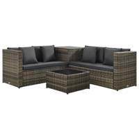 4-delige Loungeset met kussens poly rattan grijs - thumbnail