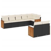 8-delige Loungeset met kussens poly rattan zwart - thumbnail