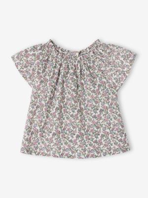 Blouse voor pasgeborene met bloemenprint ecru