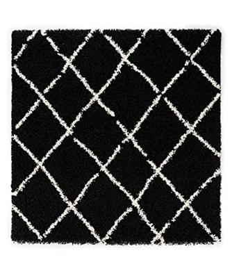 Boho&me Vierkant hoogpolig vloerkleed ruiten Habitat - zwart|wit - Boho&me Vierkant hoogpolig vloerkleed ruiten Habitat - zwart|wit -