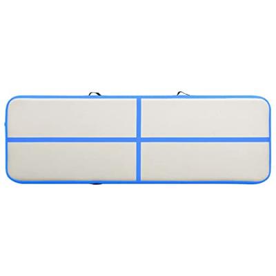 Gymnastiekmat met pomp opblaasbaar 400x100x15 cm PVC blauw - thumbnail