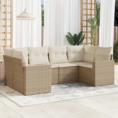 6-delige Loungeset met kussens poly rattan beige