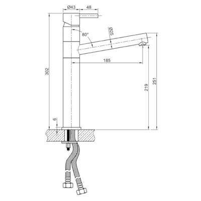 Keukenmengkraan Sapho Minimal 1-hendel Recht 30.2 cm RVS Sapho