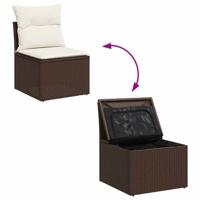 9-delige Loungeset met kussens poly rattan bruin - thumbnail