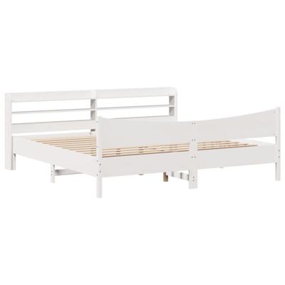 Bedframe met hoofdbord massief grenenhout wit 180x200 cm - thumbnail