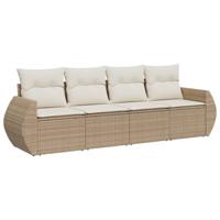 4-delige Loungeset met kussens poly rattan beige - thumbnail