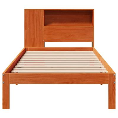 Bed met boekenkast zonder matras grenenhout wasbruin 100x200 cm