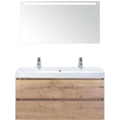 Maxx XL Badmeubelset 120 cm - Natuur Eiken - Wastafel Just Enkel 2 Kraangaten met LED Spiegel