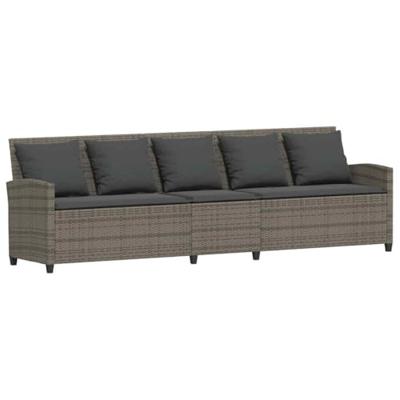 Tuinbank 5-zits met kussens poly rattan grijs