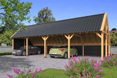 Tuindeco Billund Type 10 kapschuur 1186x460 cm Red Class Wood vuren onbehandeld met wanden vuren zwart gespoten- Kapschuurdak- Hout- Tuindeco