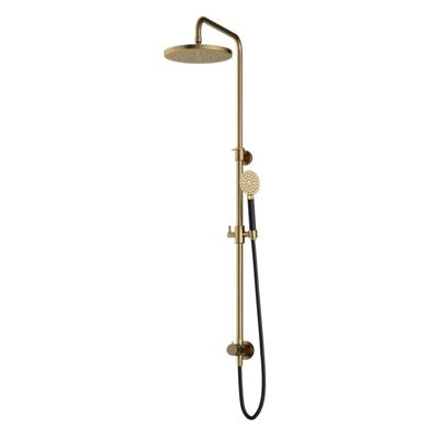 Hotbath Cobber - Stortdoucheset - 300 mm Hoofddouche - 360 mm Hartafstand - Glijstang - Rond Model Handdouche - Geborsteld Messing - Opbouw - 1/2 Inch Aansluiting - V01