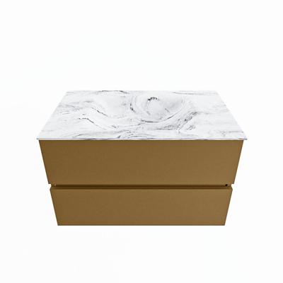 MONDIAZ VICA-DLUX 80cm badmeubel onderkast Oro 2 lades. Inbouw wastafel CLOUD midden 1 kraangat, kleur Glace.