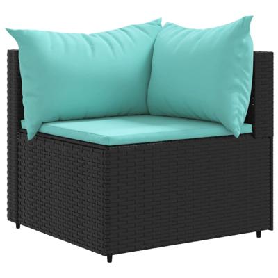 7-delige Loungeset met kussens poly rattan zwart