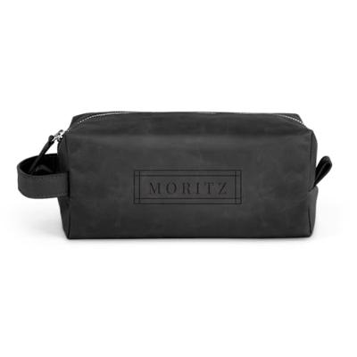 Leren toilettas met naam - Zwart