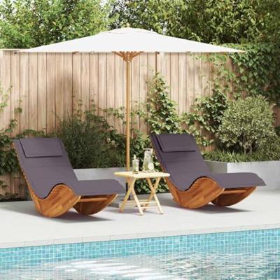 Ligstoel met kussen 2-persoon 2 pcs Bruin Massief Acaciahout