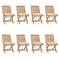Tuinstoelen 8 st inklapbaar met kussens massief teakhout - thumbnail