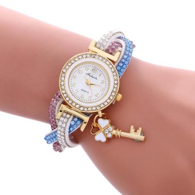 FULAIDA 3 stuks dames hangslot Multicolor armband quartz horloge met diamant (wit)