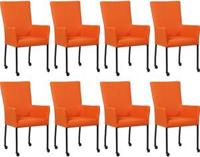 Set van 8 Oranje leren moderne eetkamerstoelen Deal - met armleuning poot vierkant zwart met wiel - Toledo Leer Orange (oranje leer) - thumbnail