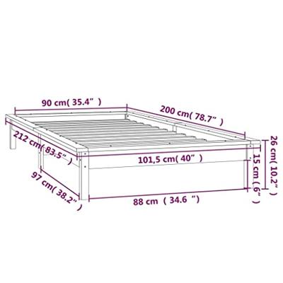 Bedframe LED massief hout zwart 90x200 cm