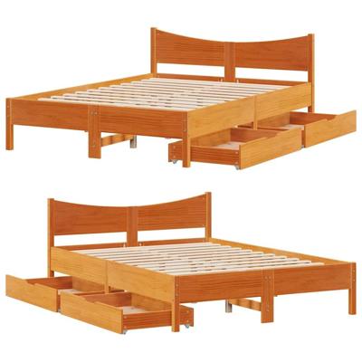 Bedframe met lades massief grenenhout wasbruin 160x200 cm