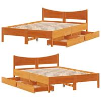 Bedframe met lades massief grenenhout wasbruin 150x200 cm - thumbnail