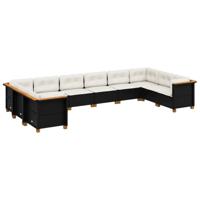 10-delige Loungeset met kussens poly rattan zwart - thumbnail