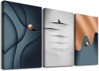 Schilderij - Modern abstract, blauw/grijs/brons, 120x80 cm. 3 luik, wanddecoratie - thumbnail