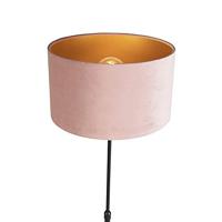 QAZQA Vloerlamp zwart met velours kap roze met goud 35 cm - Parte - thumbnail