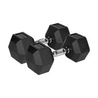 REBEL ACTIVE Rubbergecoate gietijzeren dumbbells 2x15 kg - thumbnail