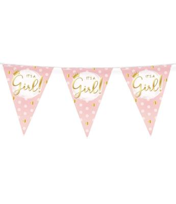 Party flags foil it's a girl! | 6 stuks