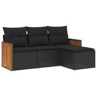 5-delige Loungeset met kussens poly rattan zwart - thumbnail