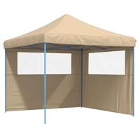VidaXL Partytent inklapbaar pop-up met 2 zijwanden beige - thumbnail