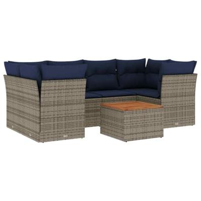 7-delige Loungeset met kussens poly rattan grijs