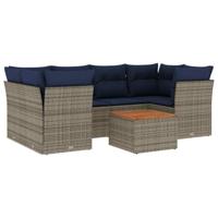7-delige Loungeset met kussens poly rattan grijs - thumbnail