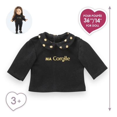 Corolle zwart en goud t-shirt voor poppen, 36cm