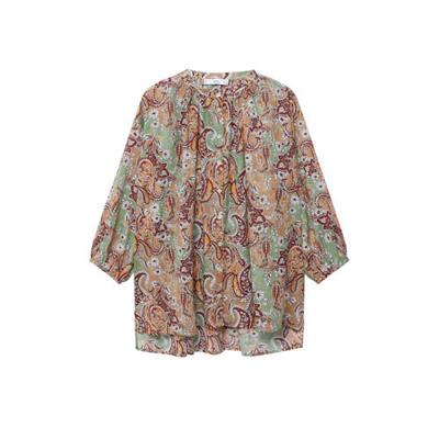 Mango oversized blouse met all over print bruin/groen