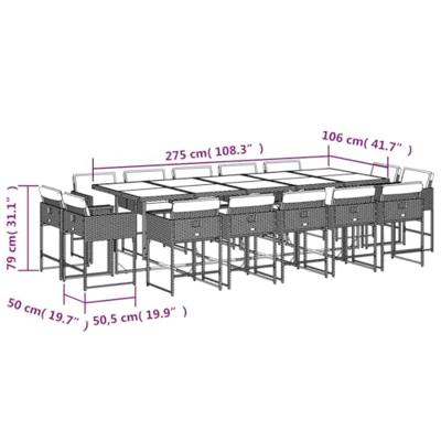 15-delige Tuinset met kussens poly rattan grijs