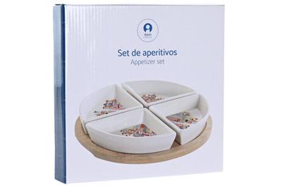 Set voor voorgerechtjes DKD Home Decor 21,5 x 21,5 x 1 cm Rood Blauw Wit Keramiek Mediterrane Huizen