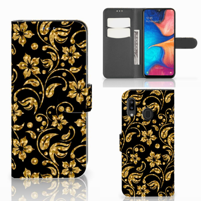 Samsung Galaxy A30 Hoesje Gouden Bloemen