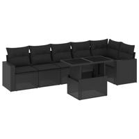 7-delige Loungeset met kussens poly rattan zwart - thumbnail
