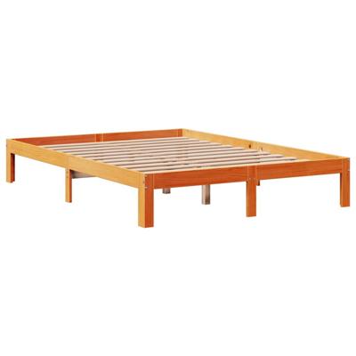 Bed met boekenkast zonder matras grenenhout wasbruin 140x190 cm