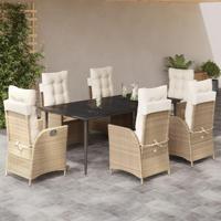 7-delige Tuinset met kussens poly rattan beige - thumbnail