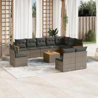 11-delige Loungeset met kussens poly rattan grijs - thumbnail
